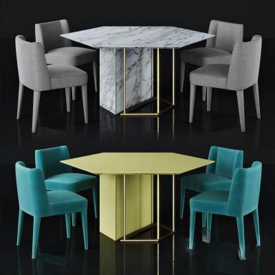 现代大理石餐桌椅组合-4